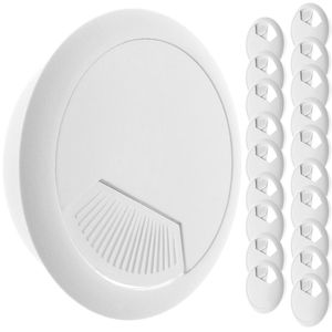 Lote de 20 pasacables redondo para encastrar en mesa de color blanco y diámetro 53 mm